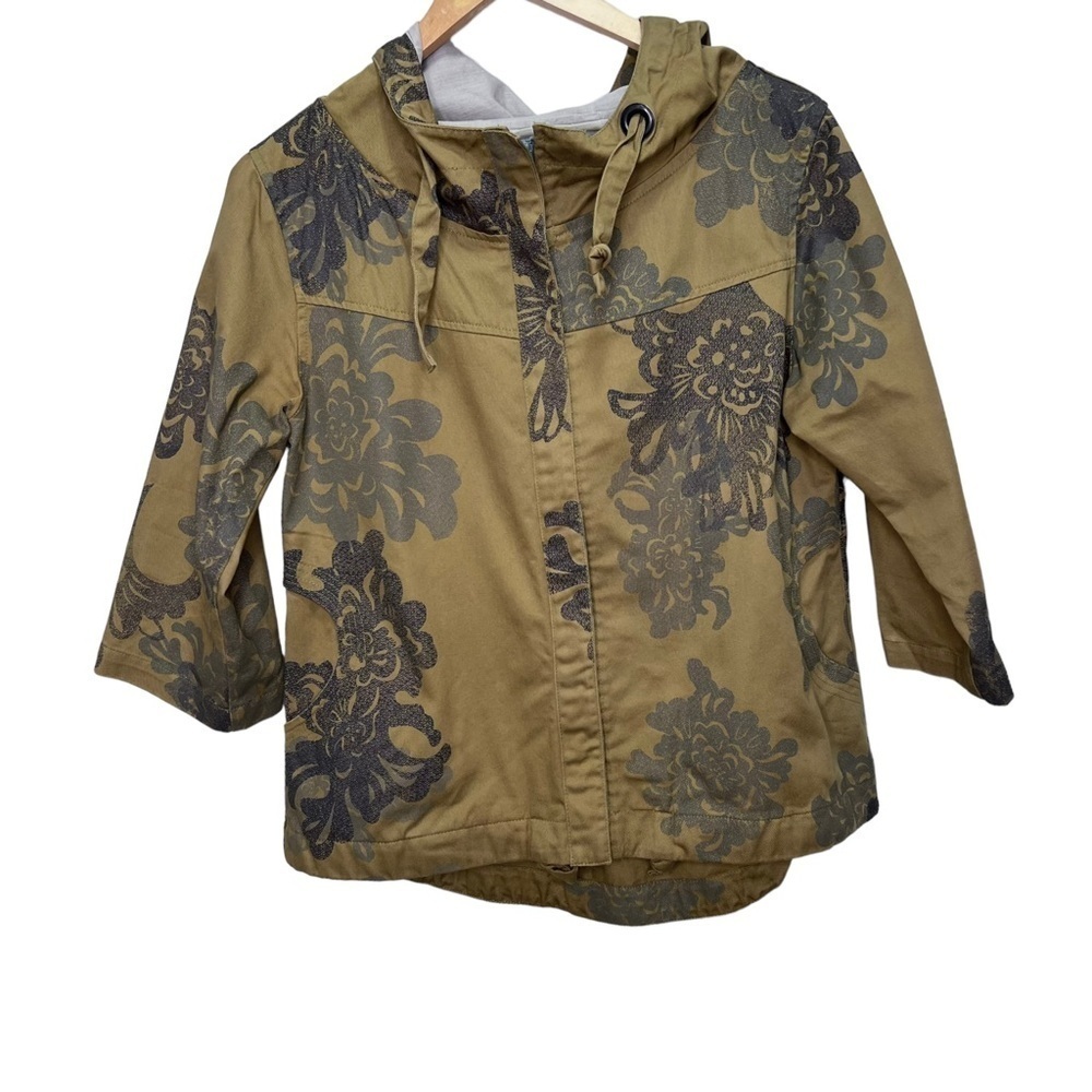 Loden Floral Green Jacket 3/4 Sleeves Organic Cotton Size Small